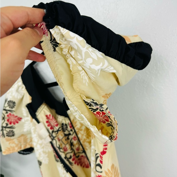 Vintage Island Attitudes Cream Ruched Hibiscus Floral Tan Midi MuuMuu - Picture 9 of 9